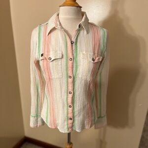 ROXY Pastel Striped Button Down Shirt Sz S